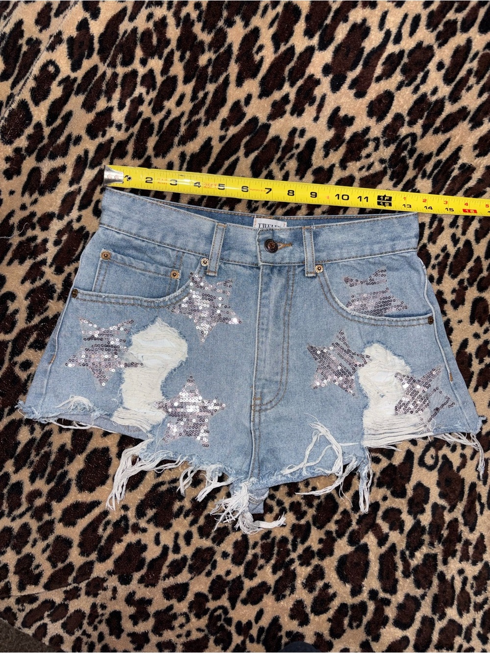 Twelve by Ontwelfth Small Sequin Star Light Blue Denim Cutoff Shorts